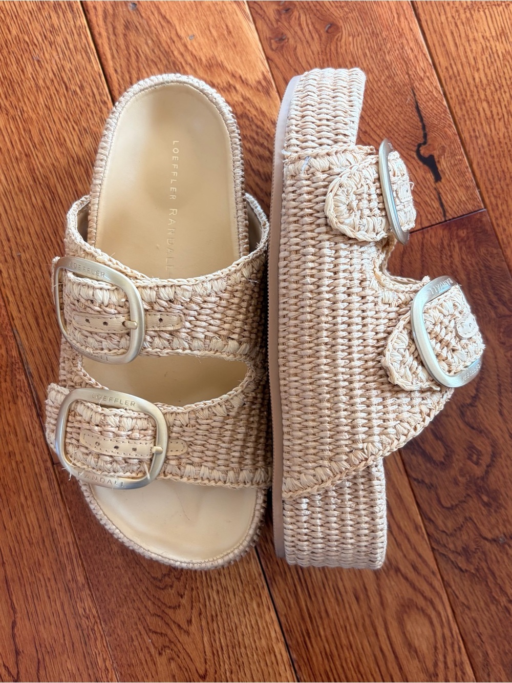 Loeffler Randall Natural Woven Double-Buckle Slide Sandals - Picture 3 of 9